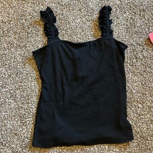 Black Ruffle Strap Tank Top